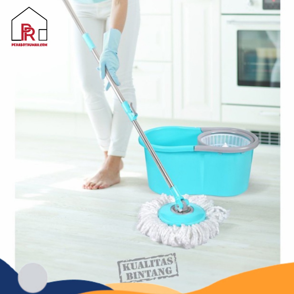 Set Alat Pel Spin Mop Premium / Pel Lantai Praktis Tanpa Peres + Ember Pengering Stainlees