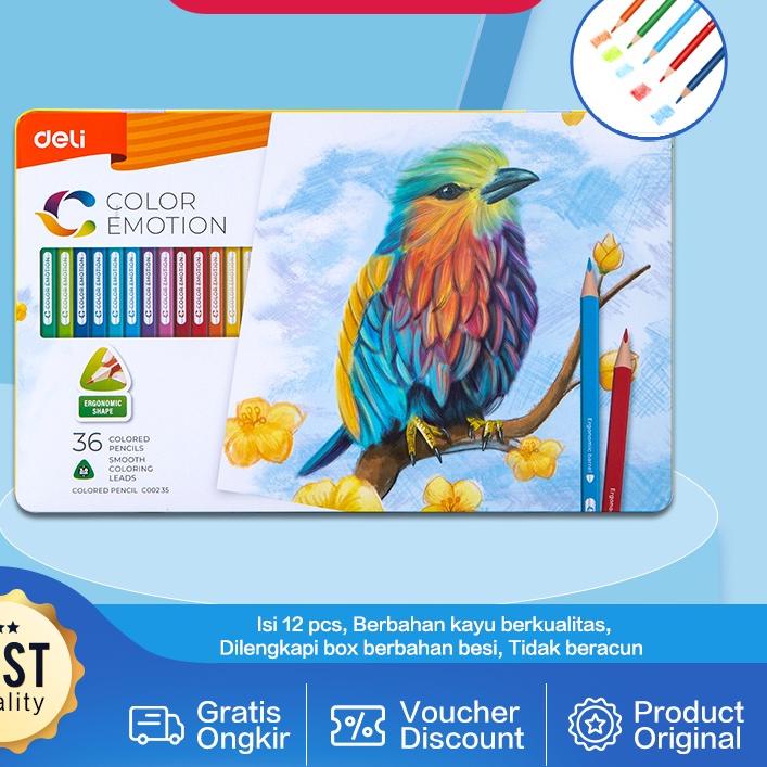 

IAN945 Deli Pensil Warna Celup Halus 12/24/36 Warna, Bentuk Segitiga Ergonomis EC00205 EC00225 EC00235 +++