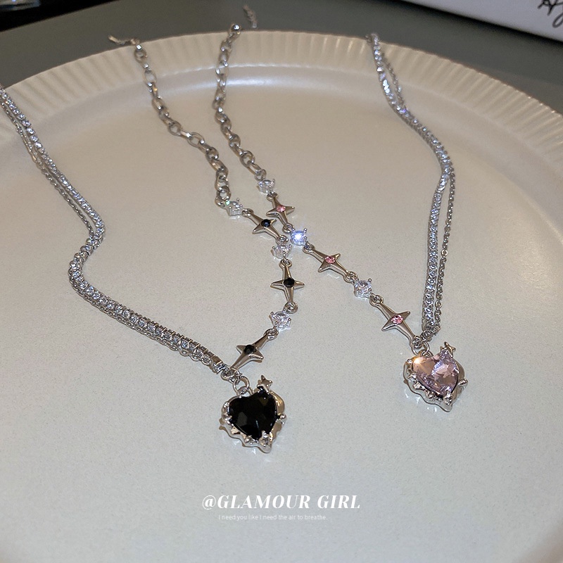 YEEZII Fashion Hati Liontin Kalung Y2K Zirkon Mutiara Manik-Manik Kalung Perak Rantai Choker Aksesoris Wanita Perhiasan