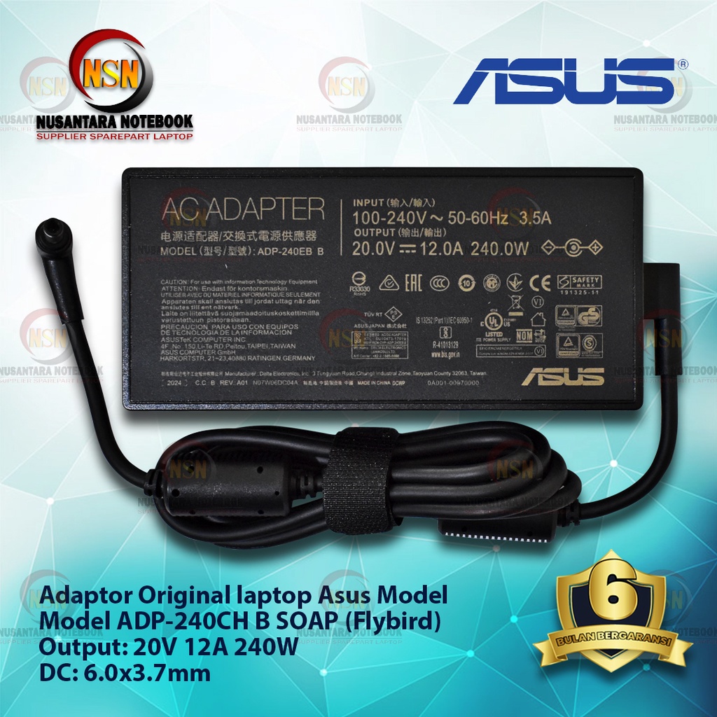 Adaptor Original ASUS ADP-240CH B 20V 12A 240W DC 6.0 FLYBIRD (Sharp)