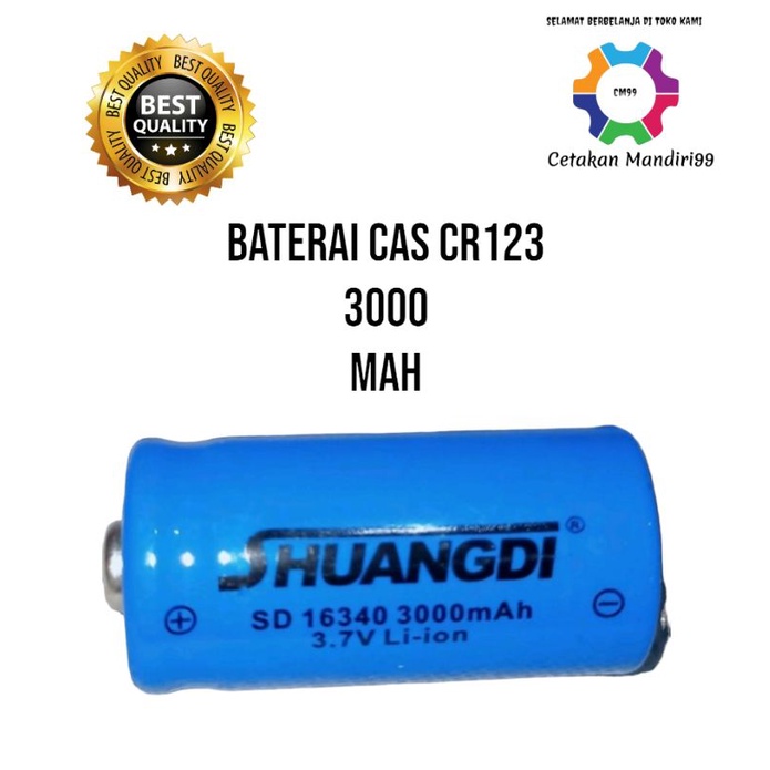 Baterai Cas CR123 3,7 Volt Li-on SHUANGDI 3000 mAh