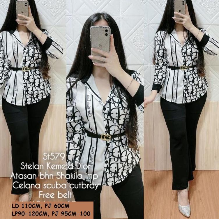 NEW STOCK SETCEL/ ONESET KEMEJA MOTIF Printing termurah/ setelan kantor wanita