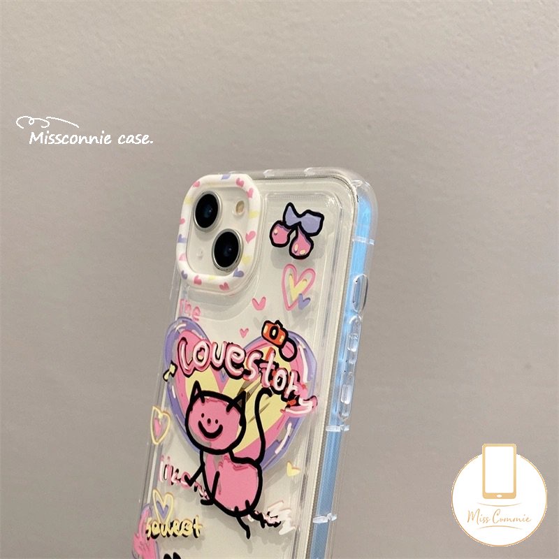 Ins Graffiti Cinta Hati Case Kompatibel Untuk iPhone 11 Pro Max7 6s 86 Plus XR 13 14 11 12 Pro Max X XS Max SE 2020 Lembut Tpu Kartun Kucing Airbag Shockproof Clear Phone Cover