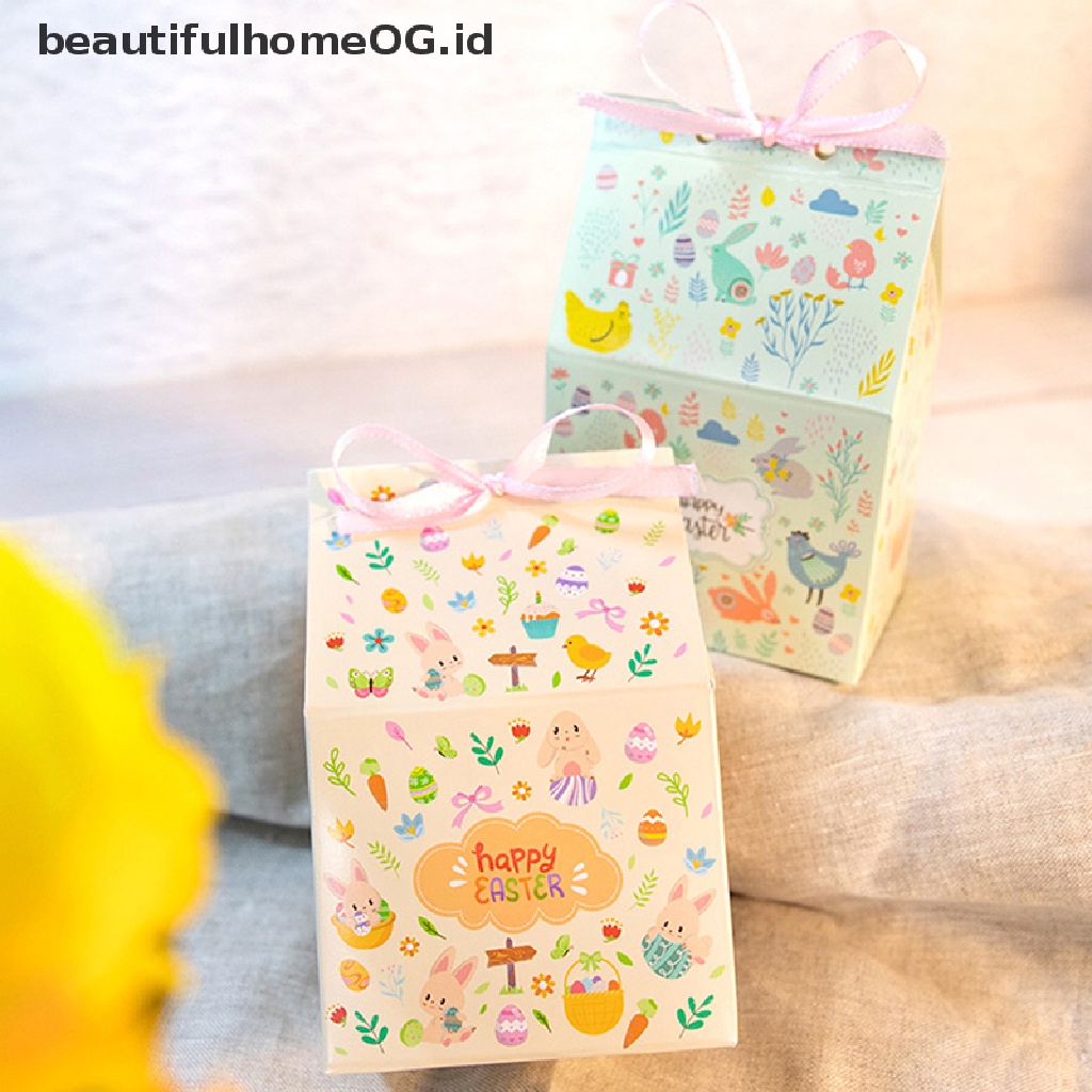 // Beautifulhomeog.id// 12Pcs Kotak Hadiah Paskah Kartun Hewan Bunga Printed Paper Box Dengan Pita **