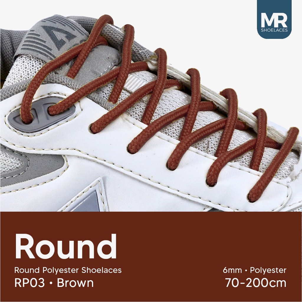 Original MR Shoelaces RP03 Coklat Brown Tali Sepatu Bulat Round 6mm 70cm 80cm 90cm 100cm 120cm 150cm 180cm 200cm Premium Shoelaces Polyester