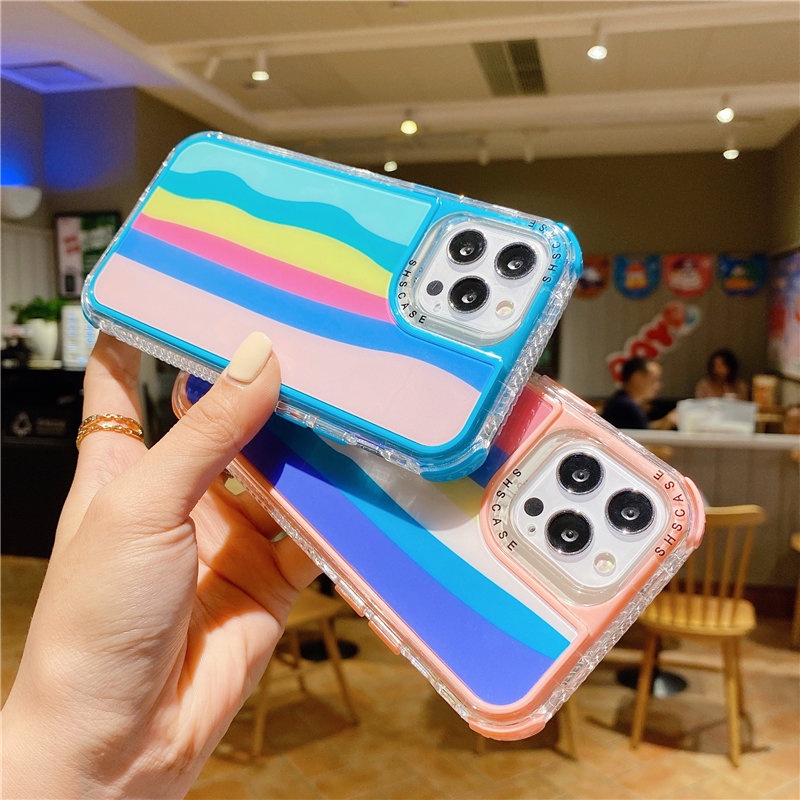 IPHONE Casing Ponsel 3-in-1 Dream Kaca Pelangi Sederhana Tahan Guncangan Canggih Untuk Iphone14 13 12 11 Pro Max X XS Max XR 7 8 Plus Anti-Selip Penutup Belakang