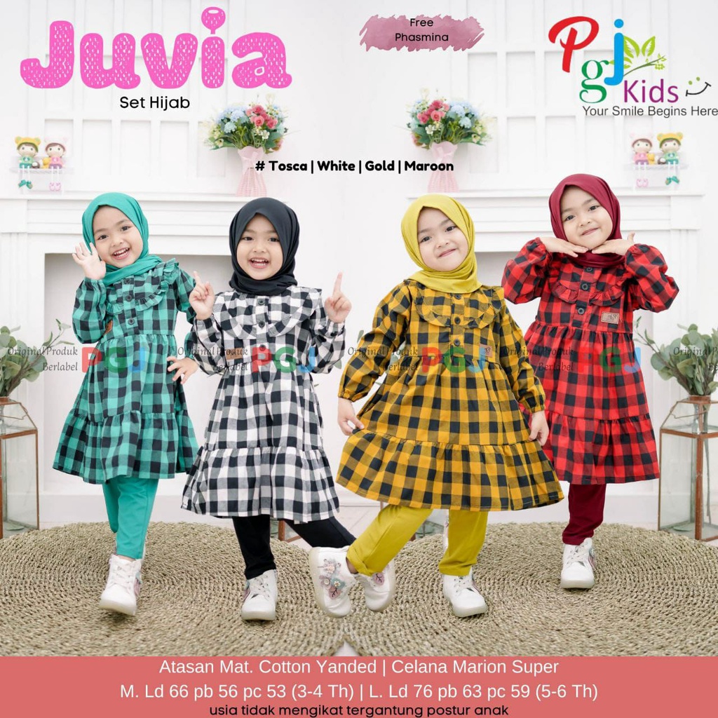 PGJ Kids ORI  READY STOK / Juvia set hijab kids / Pakaian set hijab anak perempuan dari PGJ Kids  / 