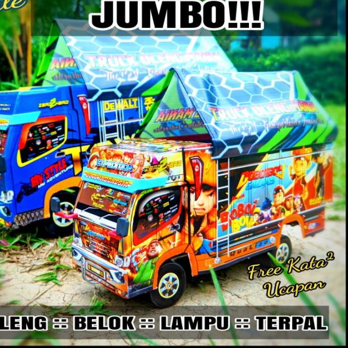 [ COD ]  MINIATUR TRUK OLENG JUMBO 42 Cm MINIATUR TRUK OLENG BESAR UKURAN JUMBO LAMPU TERPAL RODA KAYU 