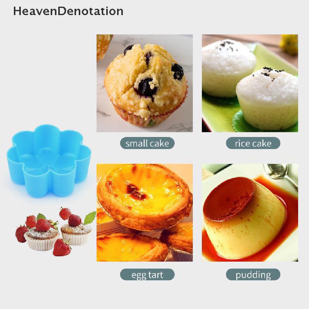 [HeavenDenotation] 5pcs Cetakan Kue Silikon Bunga Cupcake Muffin Cup Baking Egg Tart Jelly Mold HDV