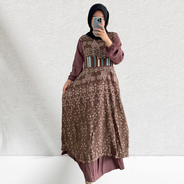 Gamis Kanna - Gamis Tenun Pesta Raya Syari wanita Casual Lebaran Maxmara Lux MCL2 Tali Pinggang Samping