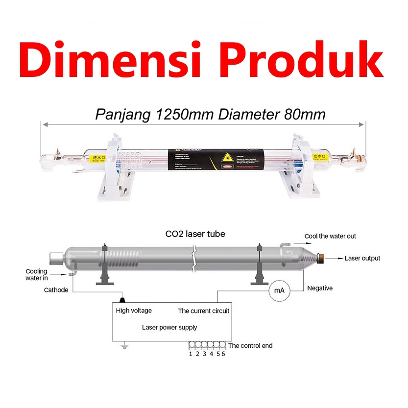 [HAEBOT] Cloudray Tabung Laser Tube CO2 CR90 100 Watt D80 CNC Cutting Akrilik Mesin Engraver Engraving 100watt Cut Grafir Potong 1250mm