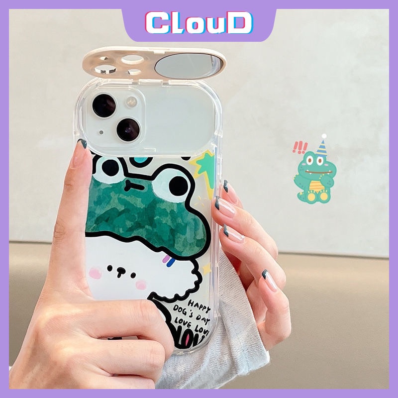 IPHONE Kartun Kelinci Flip Make Up Mirror Case Kompatibel Untuk Iphone7 8 Plus 11 Pro Max XR X XS Max 13 11 12 14 Pro Max SE 2020 Graffiti Hewan Lucu Kodok Anjing Soft Case