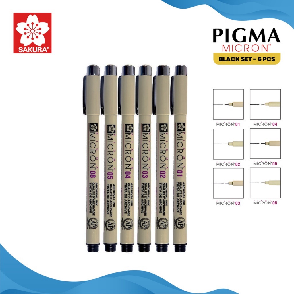 

RK Drawing Pen Sakura Pigma Micron Set 6 Pigment Ink Pulpen Gambar - SET 6- SHABG