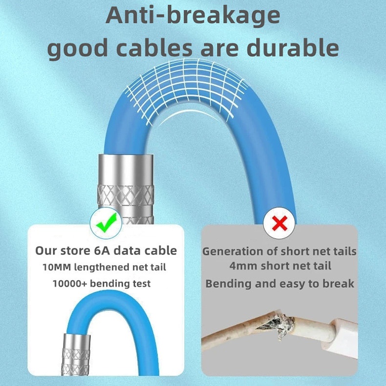 Super Fast Charge Type-C Kabel Silikon Cair Quick Charge Kabel USB Kabel Cas