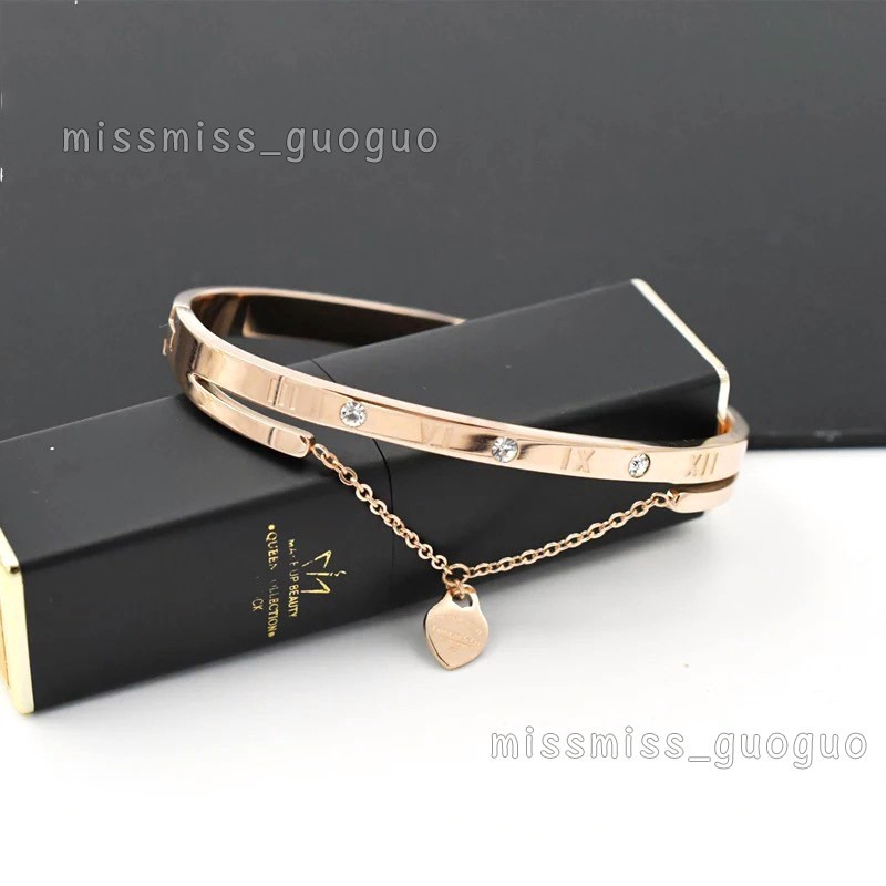 Gelang Liontin Hati Angka Romawi |  Aksesoris Bahan Titanium Steel 18K Warna Rose Gold | Perhiasan Bahan Stainless Steel Untuk Hadiah