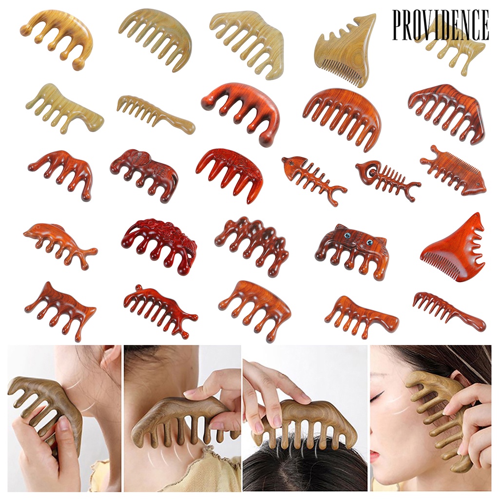 Providence Sisir Rambut Anti-Statis Tepi Bulat Menebal Menekan Menekan Titik-Titik Dipoles5Per8 Gigi Meridian Pijat Cendana Sisir Kayu Home Supply