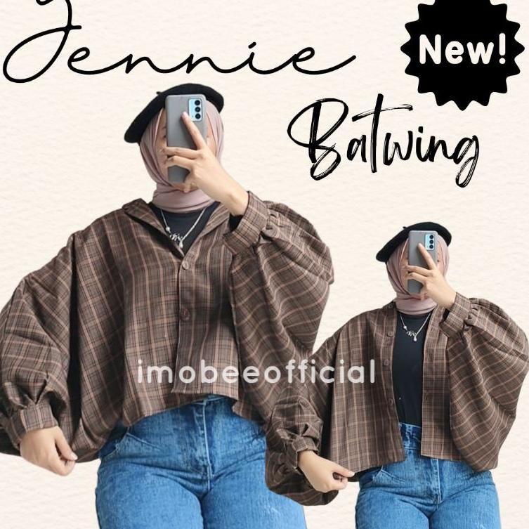 Tren Terbaru JENNIE BATWING TARTAN OVERSIZE CROP GRIDY SEMIWOOL FLANEL // KEMEJA OUTER BATWING OVERS