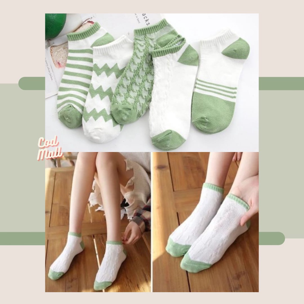 Terbaru Varian Warna Matcha Kaos Kaki Wanita Motif Rajut Model Jepang Aesthetic