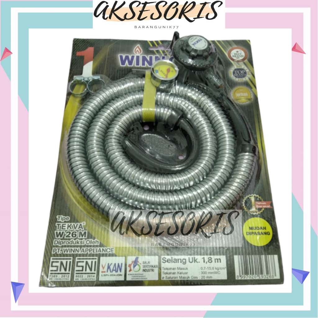 SELANG + REGULATOR WINN GAS TEKVA W26M / SELANG REGULATOR WINN GAS 1.8 METER / SELANG PAKET REGULATO