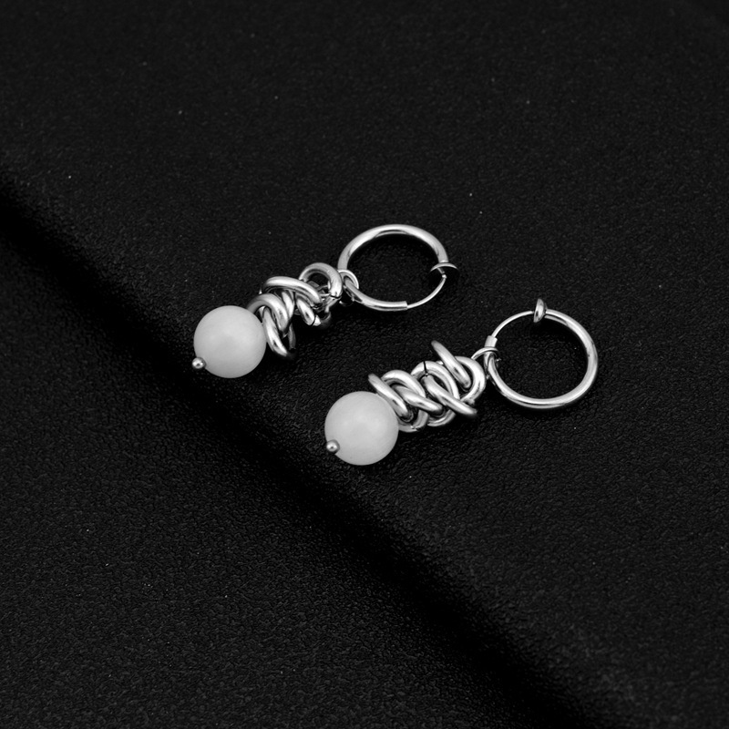 Anting Opal Rantai Stainless Steel Handmade diy Anting Baja Titanium Unisex ins Gaya Pria Wanita Klip Telinga Tanpa Tindik