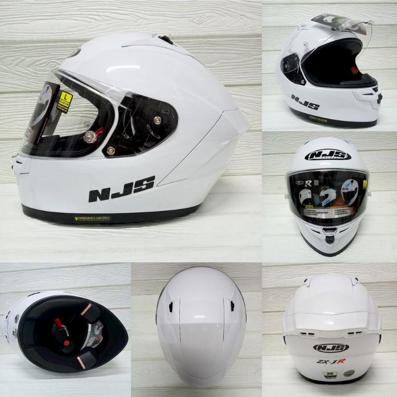 HELM NJS ZX-1R SOLID FLAIN WHITE GLOSSY NJS ZX1R PUTIH ORIGINAL TERMURAH