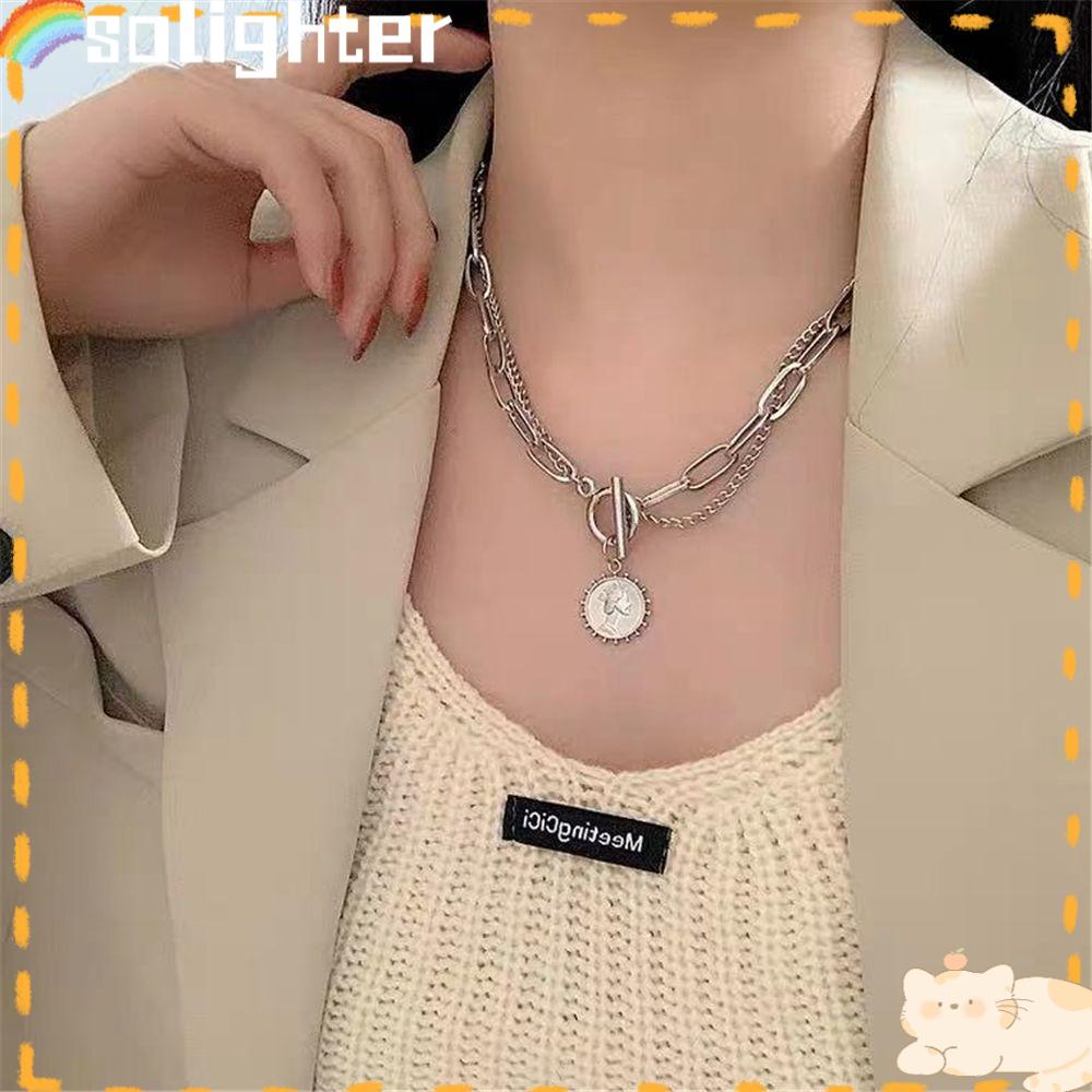 Solighter Kalung Wanita Emas Perak Rantai Anti Karat Punk Choker