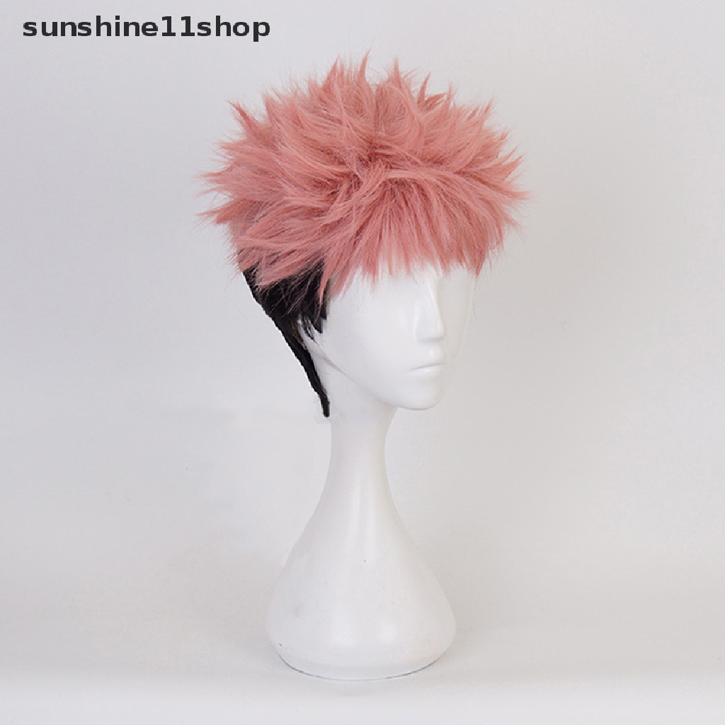 Sho Anime Jujutsu Kaisen Cosplay Yuji Itadori Wig Pink Hitam Pendek Tahan Panas Serat Rambut Wig Pesta Wig Cosplay Rambut Palsu N