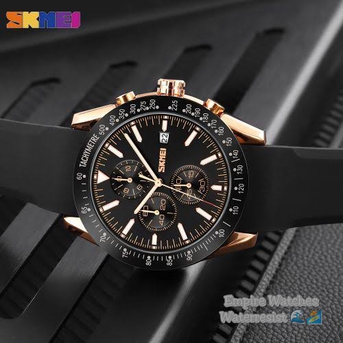Jam Tangan Skmei 9253 Pria Cowok Analog Tanggal dan Chrono Aktif Rantai Stainless Strap Rubber Kualitas Original Waterproof