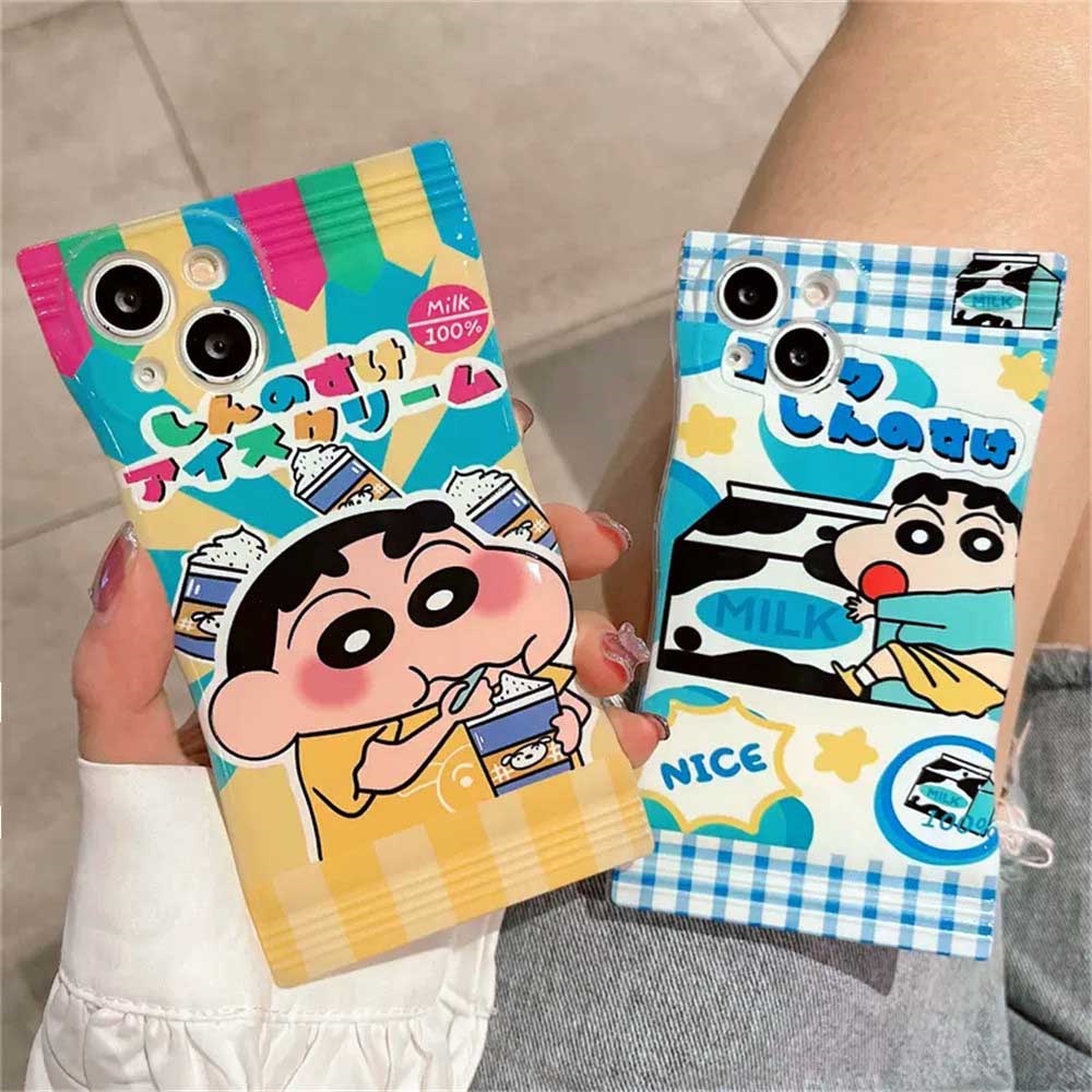 Casing Imut Realme C35 C30 C31 C21Y C25Y RealmeC11 C25 C17 C15 C12 C3 C2 Realme 8i 7i 5 5i 6i 7 Pro Crayon Shin Chan Ice Cream Milk TPU Phone Cover