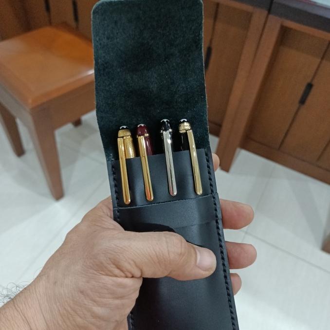 

HOLDER/CASE PENA KULIT ASLI ISI 4 PENA no parker montblanc st dupont