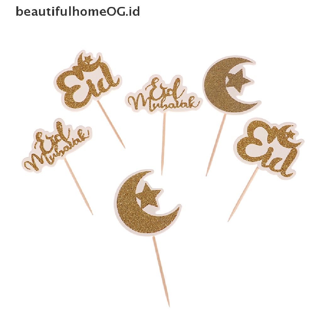 // Beautifulhomeog.id// 12Pcs/Pack Topper Kue Bulan Bintang Eid Mubarak Ramadhan Kareem DIY Baking Decor **