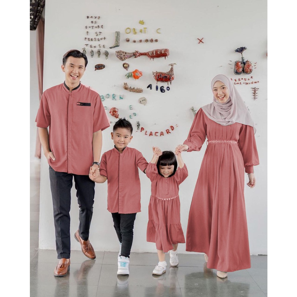 Sarimbit Keluarga Outfit lebaran 2023 gamis koko muslim muslimah Couple Gamis Koko Couple keluarga lebaran baju couple pasangan keluarga sarimbit muslimah set family eid series murah 2023
