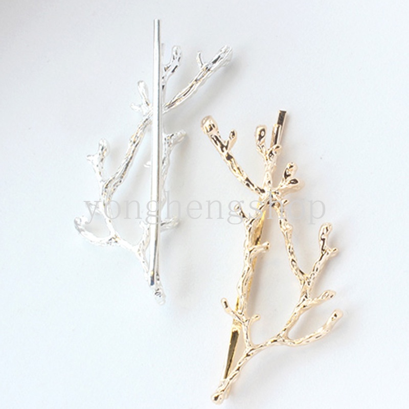 Jepit Rambut Bentuk Cabang Pohon Bahan Alloy Metal Gaya Vintage Untuk Wanita