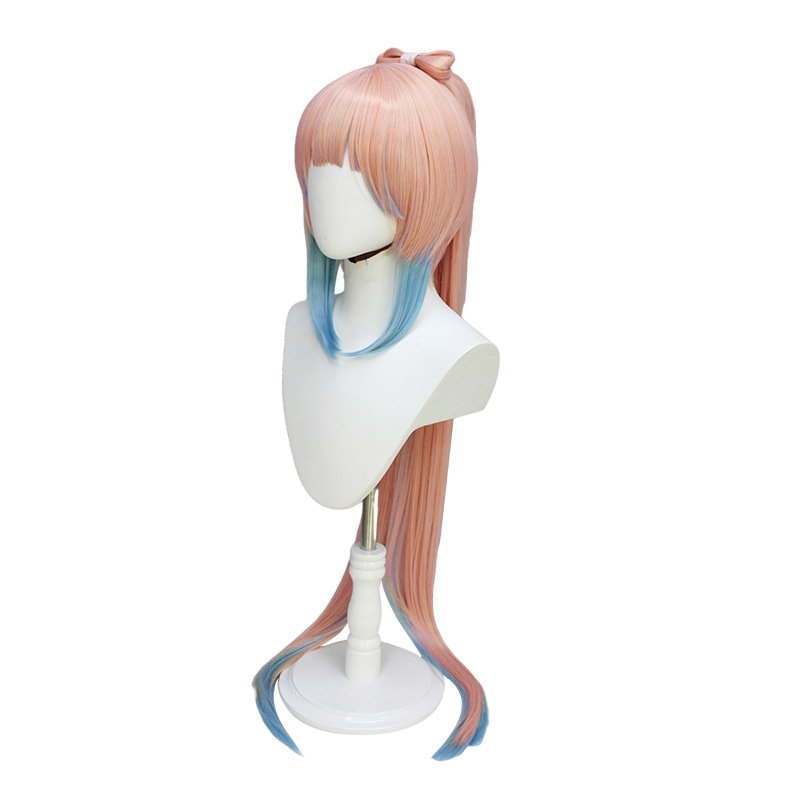 Genshin Karakter Coral Heart Sea Wig Highlight Gradient High Ponytail Bow cos Wig