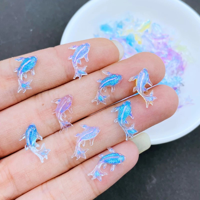 100pcs Dream Color 3D Ikan Koi Aurora Warna Transparan Resin Ikan Mas Glitter Shiny Manicure Decal Nail Hias Berlian Nail Art