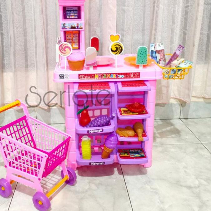 ✻ Mainan Anak Kitchen Mega Mart Minimarket Troli Lengkap Ukuran Besar ✰