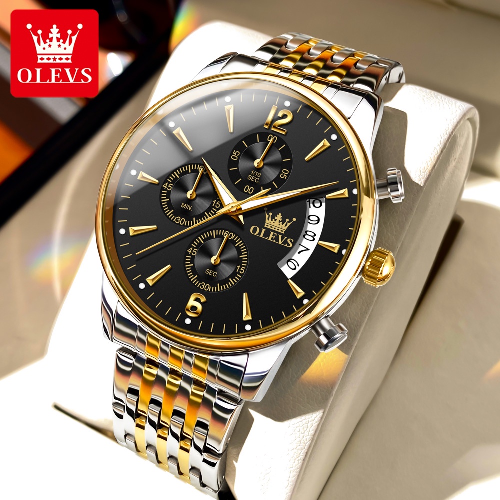 OLEVS Jam Tangan Pria Anti Air Original Rantai Keren Terbaru Mewah Luxury Stainless Steel Watch Men Cod Jam Tangan Lelaki