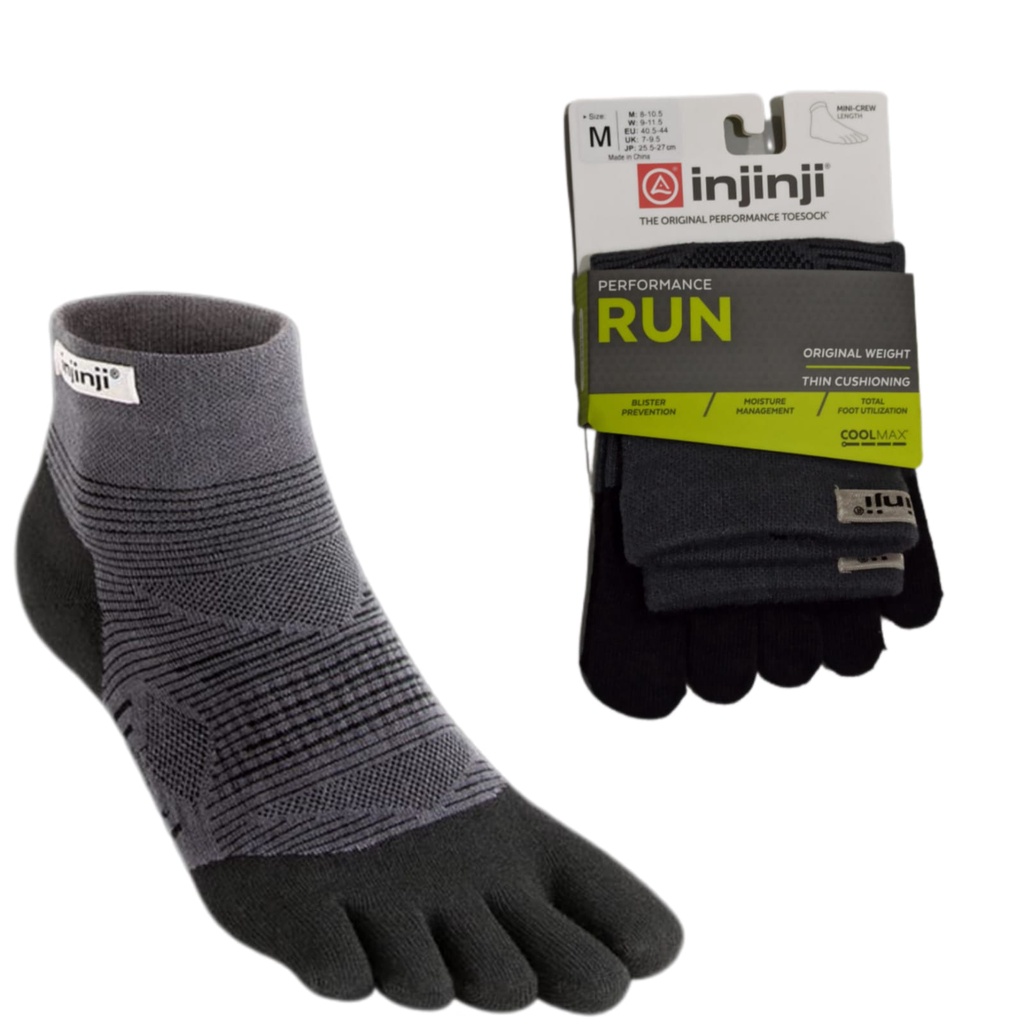 INJINJI PERFORM RUN Mini Crew SIZE M - kaos kaki anti blister - ORI BLACK STRIPES