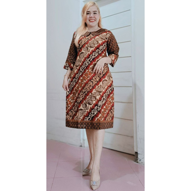 DRESS BATIK COKLAT LAPIS FURING BESTSELLER NEW - JAHITAN YENI BAGARIANG