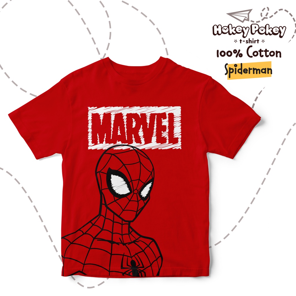 Baju Kaos T Shirt Anak Laki Laki Katun Combed Motif Spiderman Merah