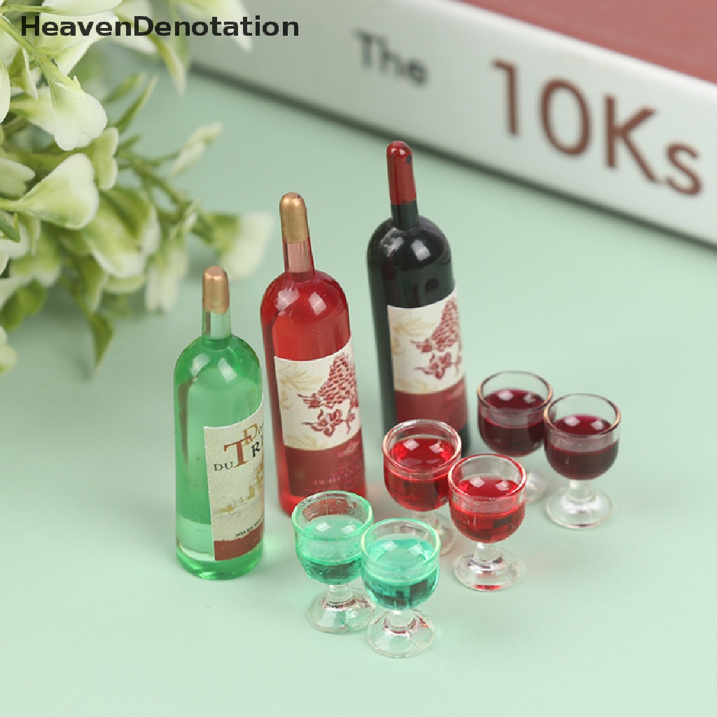 [HeavenDenotation] 3pcs / set 1 / 12 Dollhouse Miniature Simulation Wine Bottle Wine Glass Model Toys HDV