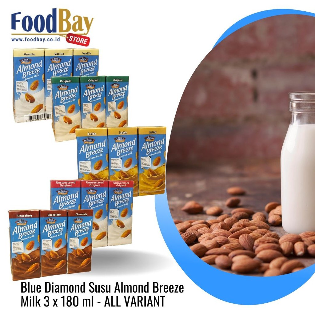 Blue Diamond Susu Almond Breeze Milk Rasa Vanilla 3 x 180 ml