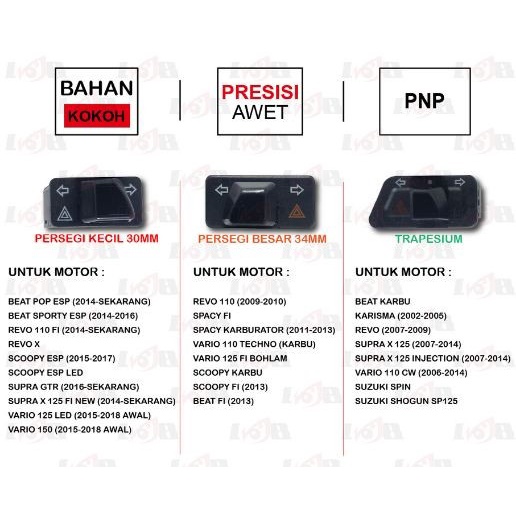 Tombol Saklar Switch Sein Hazard MOTOR HONDA pnp 30mm 34mm Trapesium