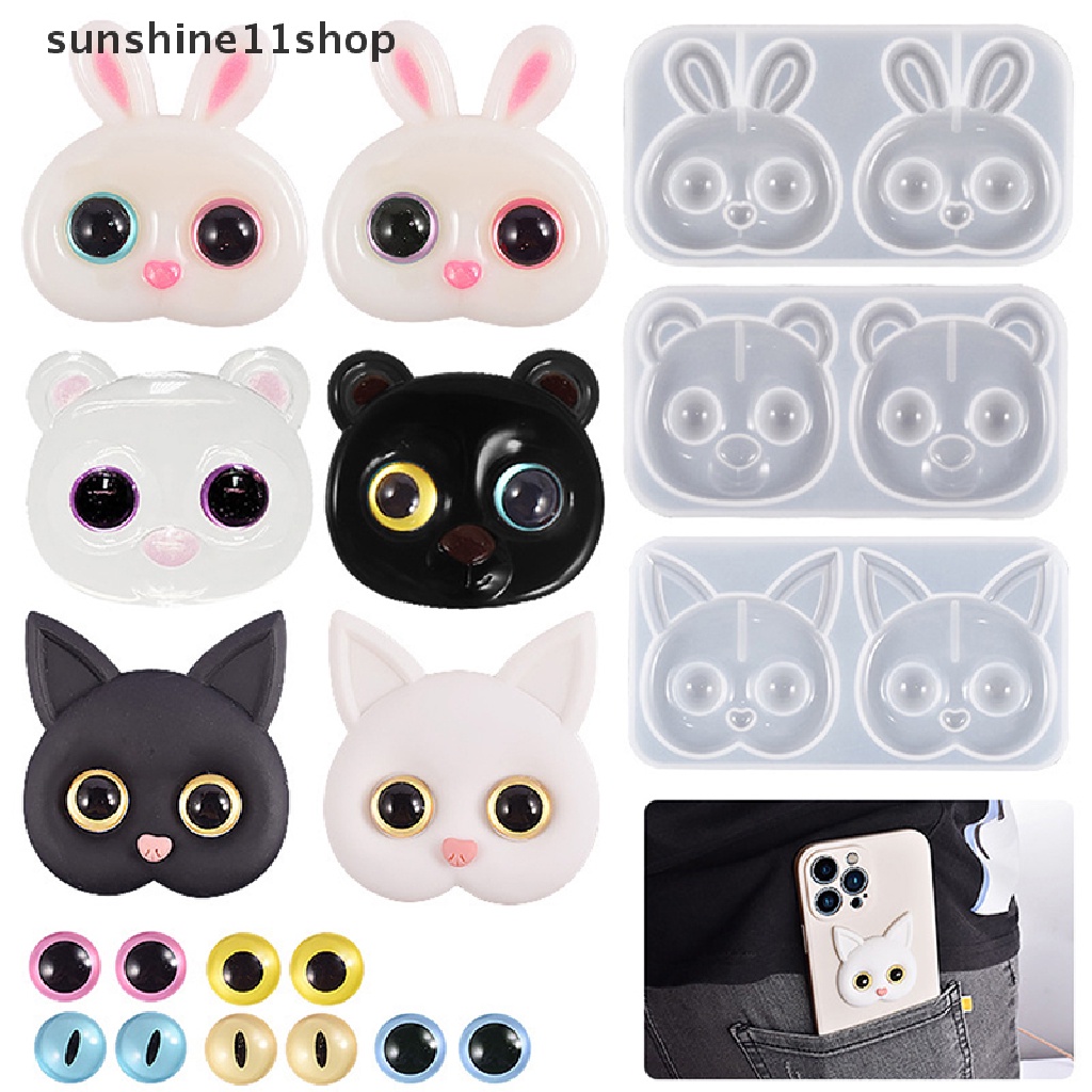 Sho DIY Kristal Epoxy Resin Cetakan Ponsel Shell Patch 3D Stereo Beruang Kelinci Kucing Kepala Cetakan Silikon N
