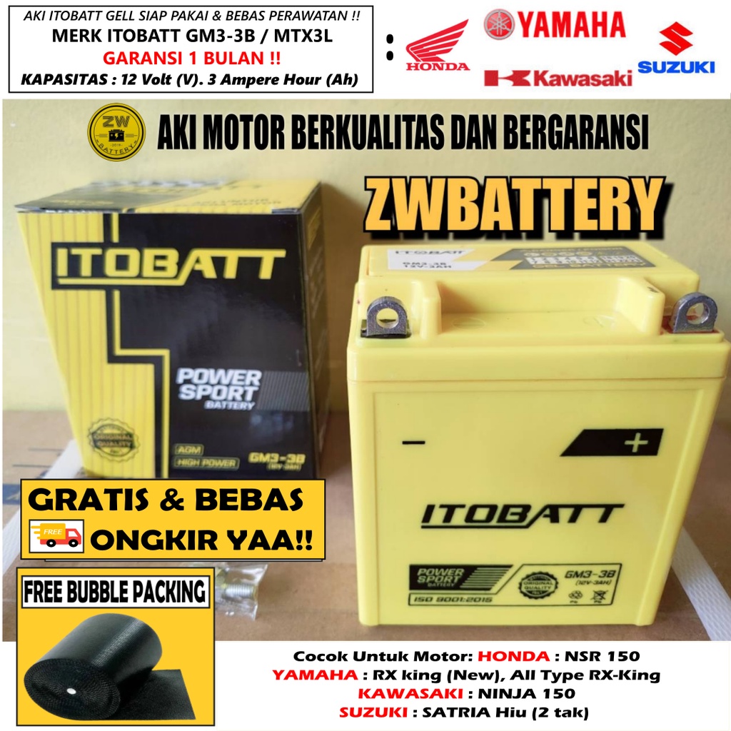 AKI MOTOR YAMAHA RX-KING, RX-Z, NSR 2 TAK GM3-3B ITOBATT GEL