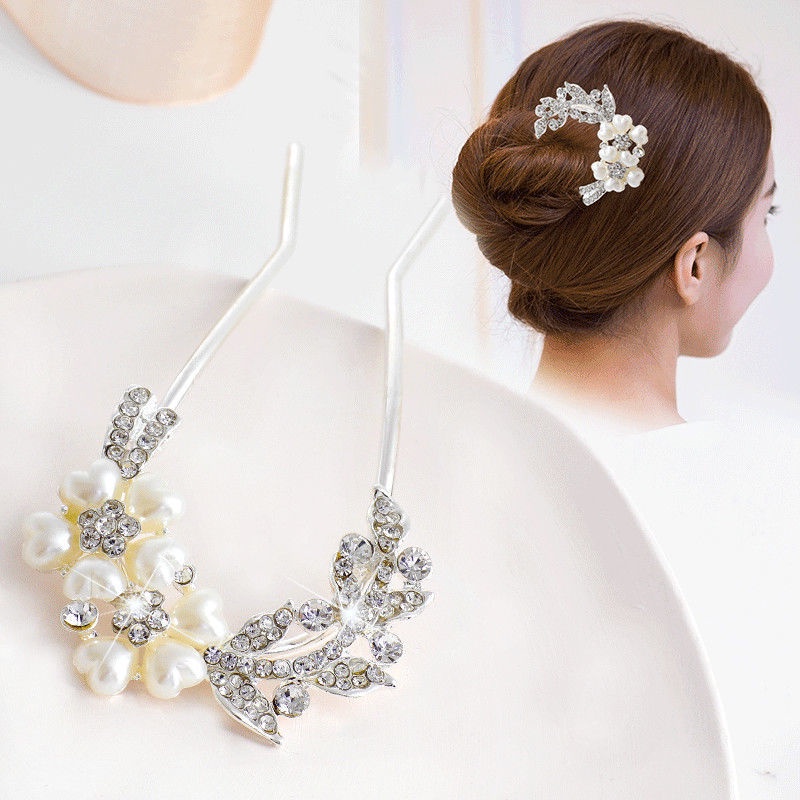 sirkam rambut sanggul wanita elegan premium full kristal zirkon bahan metal motif korea terbaru ori import