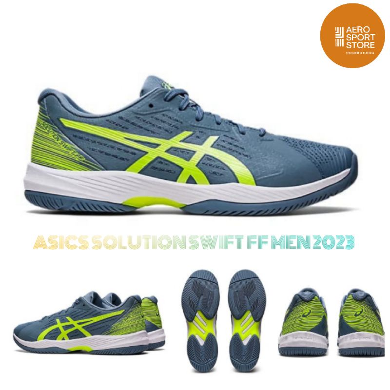 [ SEPATU TENIS LAPANGAN ASICS SOLUTION SWIFT FF MEN 2023 / STEEL BLUE - WHITE ]
