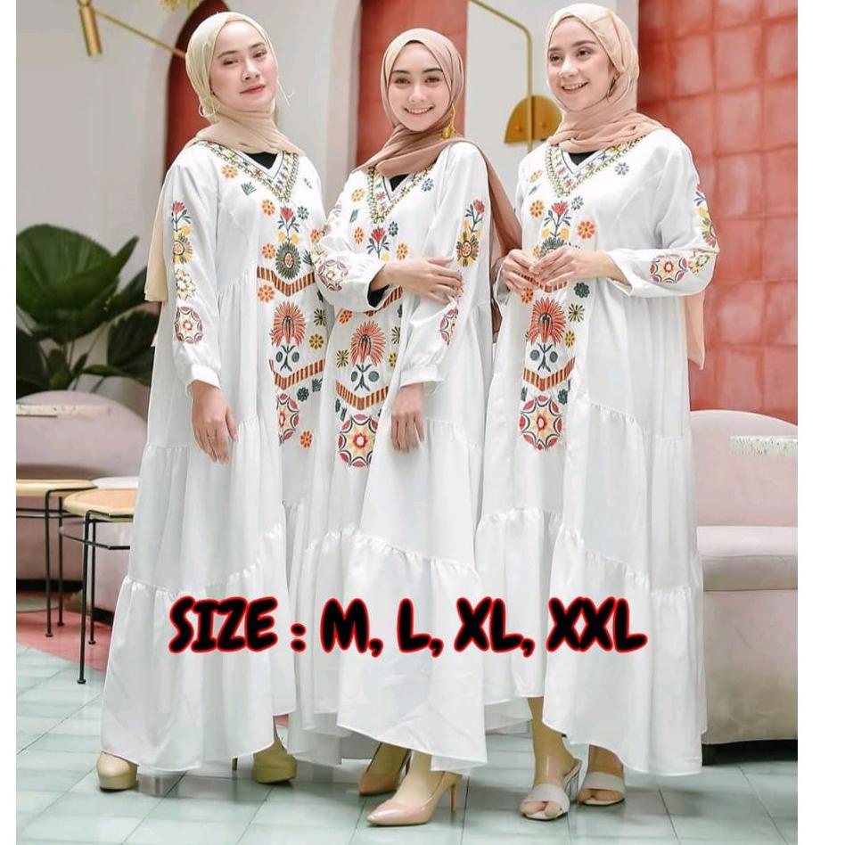 Terbaru Ramadhani Ramadani Dress Gamis Putih Bordir L-XXXL Jumbo Gamis Bordir Turki Gamis Bordir Bun