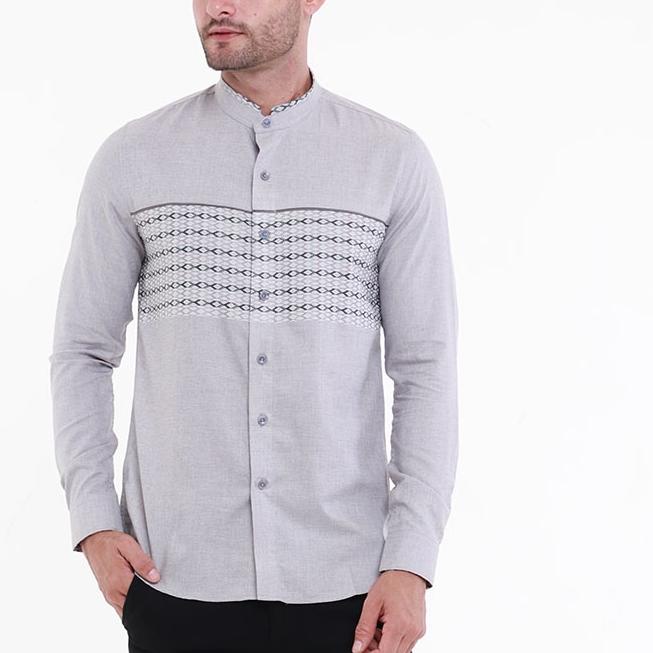 ⅎ KOKO EMBARA GREY Kemeja Casual Formal Pria Lengan Panjang LS - Baju Atasan Top Man Muslim Shirt Ed