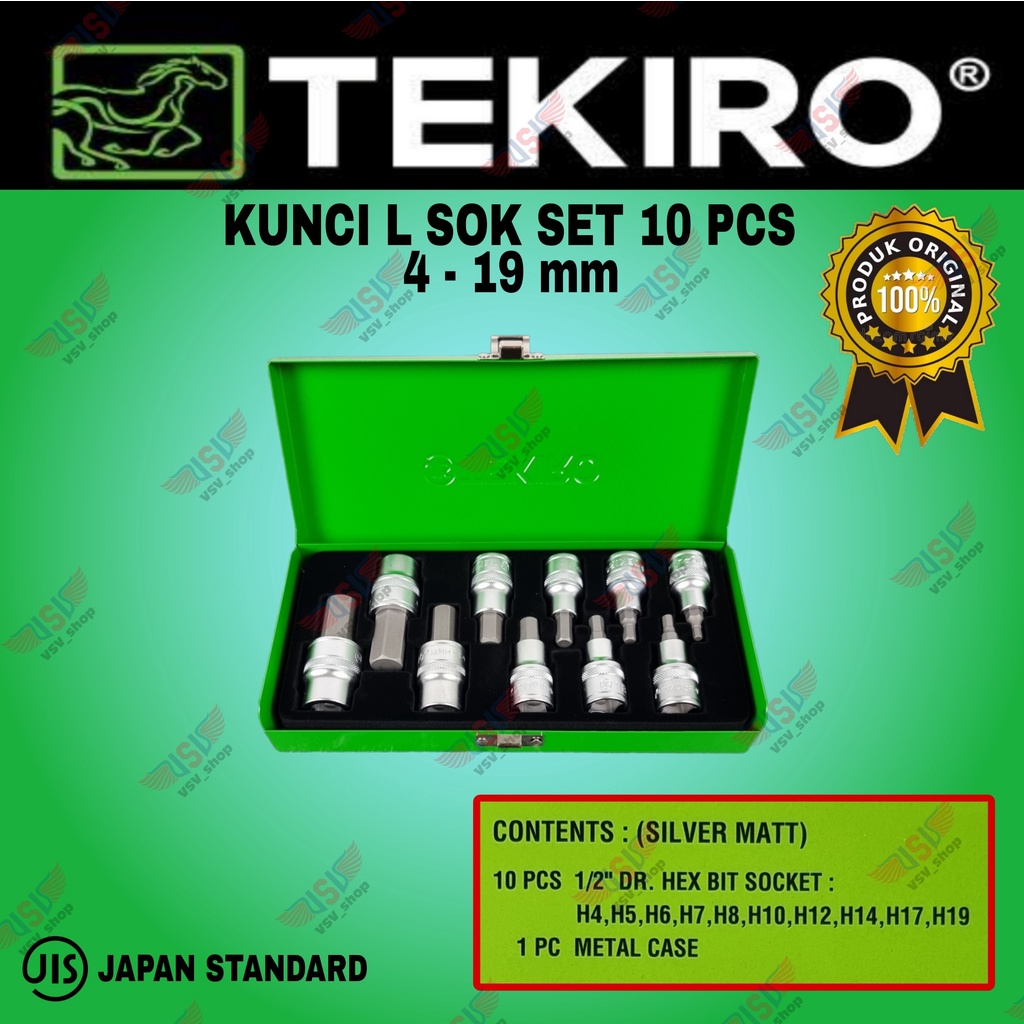 Tekiro Kunci Sok L set 11pcs 4-19mm L Sok 1/2&quot;DR Hex Bit Socket Set 10pcs 1/2&quot;DR